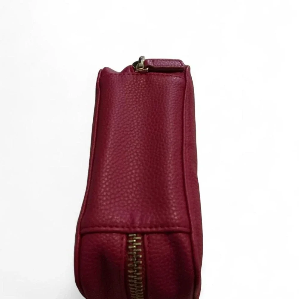 Trish McEvoy Makeup Planner Womens Small Red Good Pebbled Vegan Leather Zip